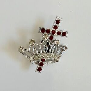 BROOCH PIN 1970'S 1980'S ORA VINTAGE RHINESTONE CROSS CROWN  JEWELRY 